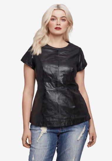 Back Zip Leather Top - ellos - Click Image to Close