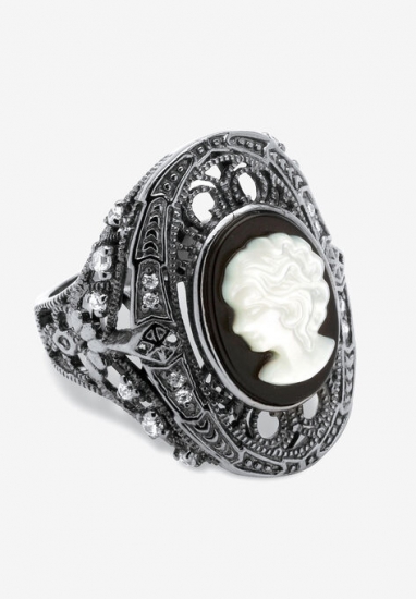 Sterling Silver Onyx & Cubic Zirconia Ring - PalmBeach Jewelry - Click Image to Close