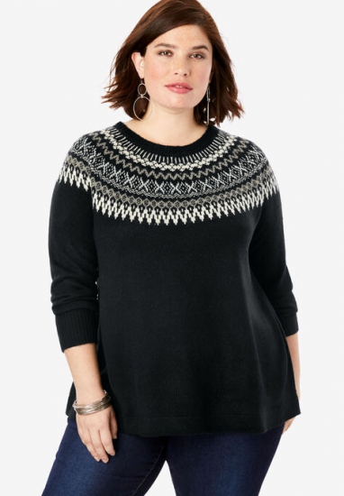 Fair Isle Pullover Sweater - Roaman's - Click Image to Close