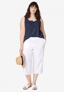 Linen Blend Drawstring Capris - ellos