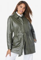 Cinched Waist Leather Jacket - Jessica London