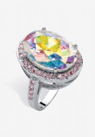 Silver Tone Aurora Borealis and Pink Halo Cocktail Ring - PalmBeach Jewelry