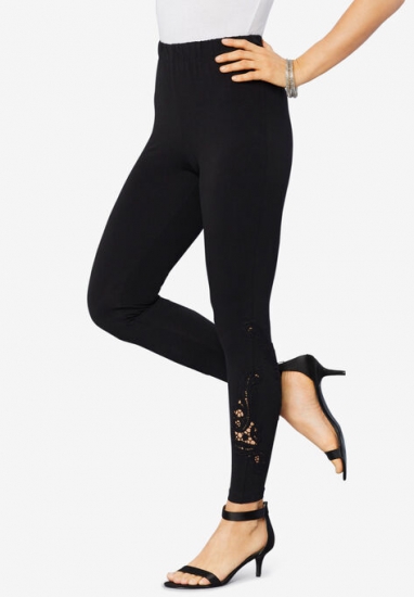 Lace-Inset Essential Stretch Legging - Roaman's - Click Image to Close