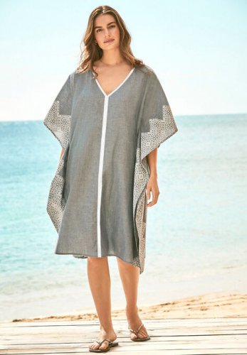 Contrast-Trim Chambray Cover Up - Swim 365
