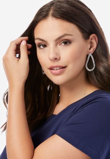 Studded Teardrop Earrings with Rhinestones - Roaman's - Click Image to Close