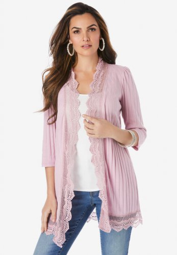 Crochet Trim Cardigan - Roaman's