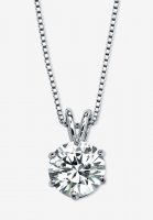 Platinum over Sterling Silver Solitaire Pendant Cubic Zirconia 18\ - PalmBeach Jewelry