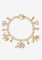 Gold Tone Round Crystal Elephant Charm Bracelet - PalmBeach Jewelry