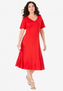 Ultimate Ponte Seamed Flare Dress - Roaman's