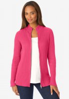 Ribbed Zipper Cardigan - Jessica London