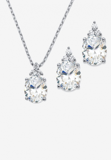 Platinum-Plated Oval Cubic Zirconia Set - PalmBeach Jewelry - Click Image to Close