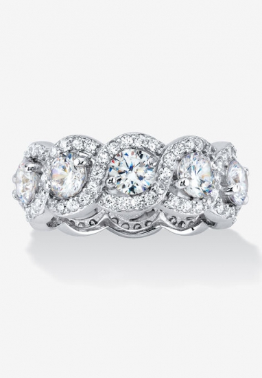 Platinum over Sterling Silver Cubic Zirconia Halo Eternity Bridal Ring - PalmBeach Jewelry - Click Image to Close