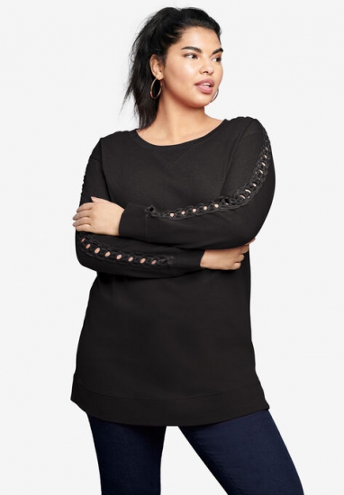 Crochet Sleeve Sweatshirt Tunic - Roaman's - Click Image to Close