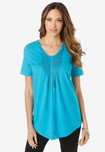 V-Neck Pintuck Ultimate Tee - Roaman's