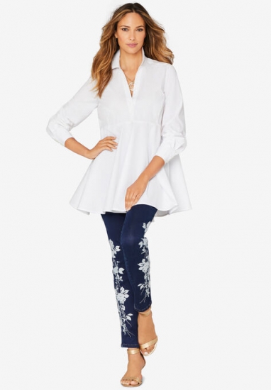 Poplin Fit-And-Flare Tunic - Roaman's - Click Image to Close