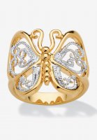 Yellow Gold Plated Two Tone Filigree Butterfly Ring - PalmBeach Jewelry