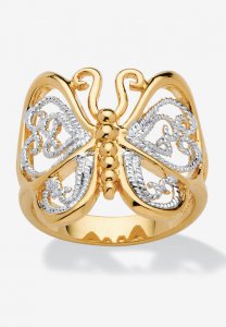 Yellow Gold Plated Two Tone Filigree Butterfly Ring - PalmBeach Jewelry