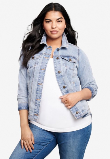 Distressed Denim Jacket - Roaman's - Click Image to Close