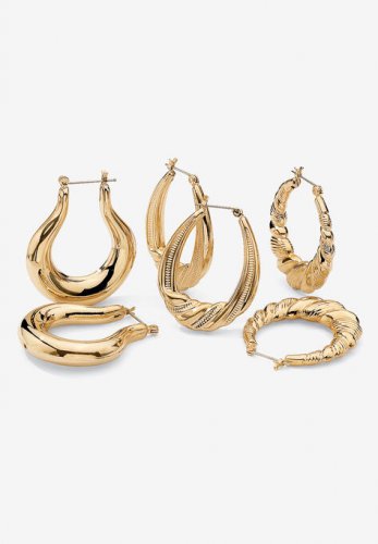 Goldtone Smooth and Textured 3 Piece Set Hoop Earrings (33mm) - PalmBeach Jewelry