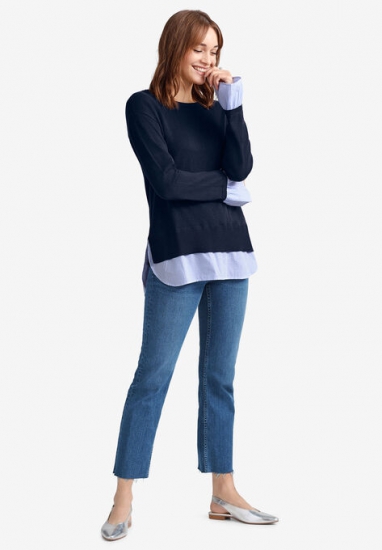 Fine Gauge Layered Pullover - ellos - Click Image to Close