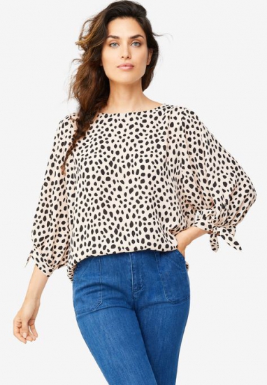 3/4 Tie-Sleeve Blouse - ellos - Click Image to Close