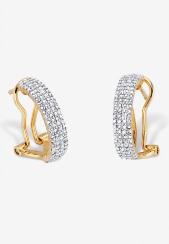 Yellow Gold-Plated Demi Hoop Earrings with Genuine Diamond Accents - PalmBeach Jewelry