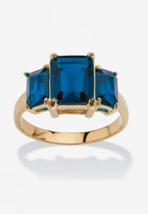 Yellow Gold-Plated Simulated Emerald Cut Birthstone Ring - PalmBeach Jewelry