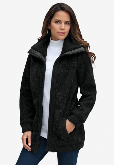 Textured Fleece Bomber Coat - Roaman's - Click Image to Close