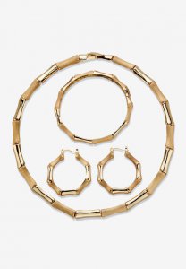 Goldtone Bamboo with 3-Piece Necklace Set - PalmBeach Jewelry