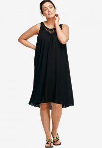 Lace Inset Trapeze Dress - ellos