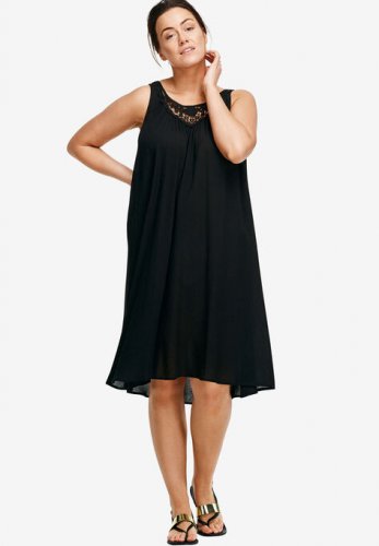 Lace Inset Trapeze Dress - ellos