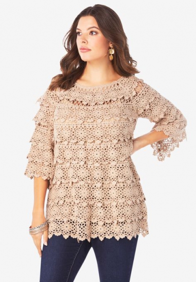 Tiered Crochet Sweater - Roaman's - Click Image to Close