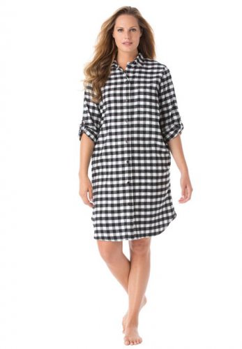 Sleepshirt in plaid flannel with button front - Dreams & Co.