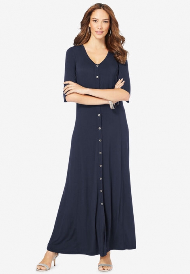 Button Front Maxi Dress - Roaman's - Click Image to Close