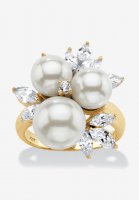 Yellow Gold over Sterling Silver Pearl and Cubic Zirconia Ring - PalmBeach Jewelry