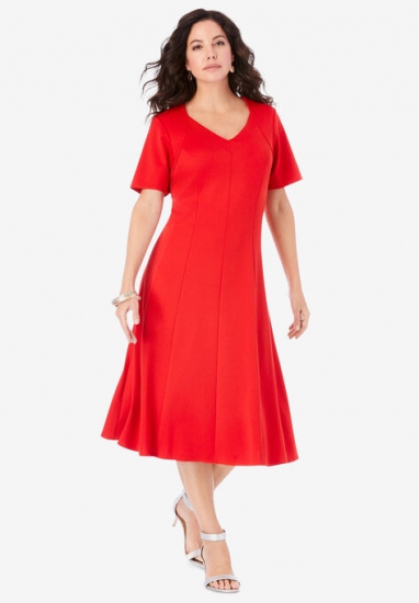 Ultimate Ponte Seamed Flare Dress - Roaman's - Click Image to Close