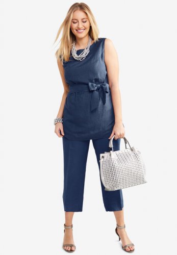 Linen Blend Capri Set - Jessica London