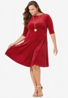 Velour Swing Drape Dress - Roaman's