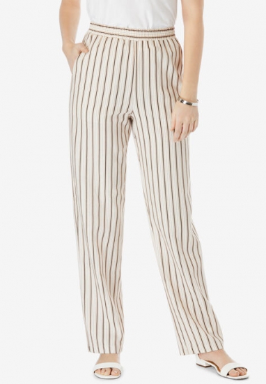 Lightweight Linen-Blend Straight-Leg Pants - Jessica London - Click Image to Close