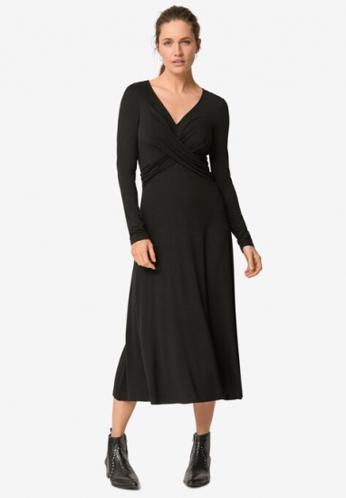 Draped Bodice Knit Midi Dress - ellos - Click Image to Close