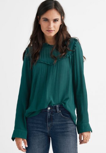 Ruffle-Trim Crinkle Blouse - ellos