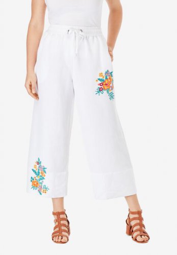 Linen Wide-Leg Crop Pant - Roaman's