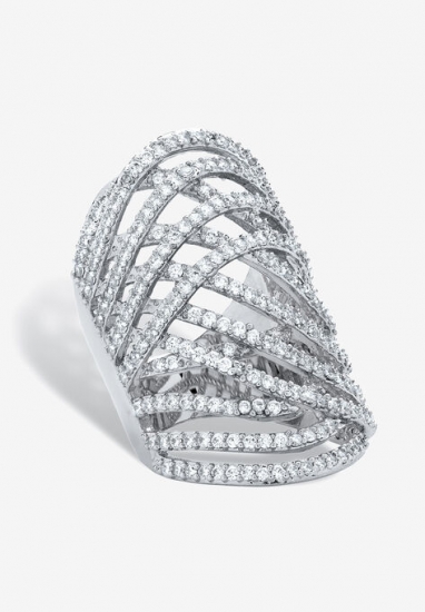 Platinum-Plated Cubic Zirconia Crossover Ring - PalmBeach Jewelry - Click Image to Close