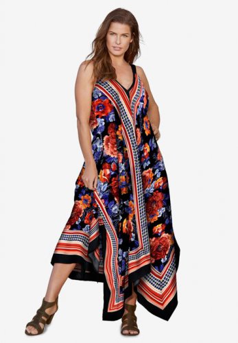 Scarf-Print Maxi Dress - Roaman's