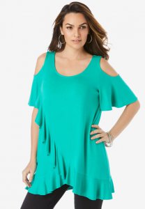 Cold-Shoulder Ruffle Ultra Femme Tunic - Roaman's