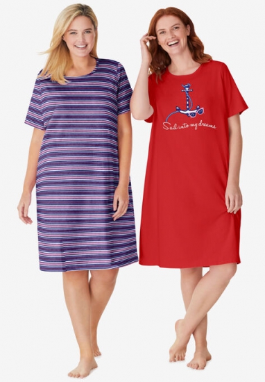 2-Pack Short-Sleeve Sleepshirt - Dreams & Co. - Click Image to Close