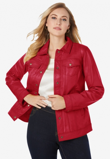 Denim Style Leather Jacket - Jessica London - Click Image to Close