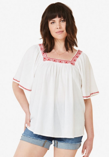 Embroidered Gauze Blouse - ellos - Click Image to Close