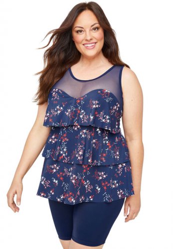 Shooting Star Flounce Tankini Top - Catherines