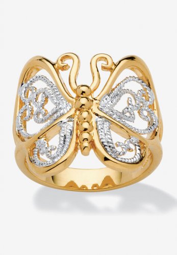 Yellow Gold Plated Two Tone Filigree Butterfly Ring - PalmBeach Jewelry